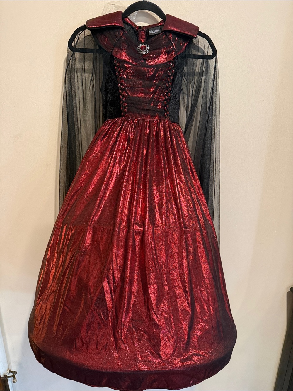Shimmering Red Vampire Devil Costume Dress with Black Cape for Kids Elevated